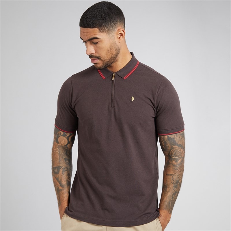 LUKE 1977 Mens Texas Tip Polo Shirt Chocolate - Image 3