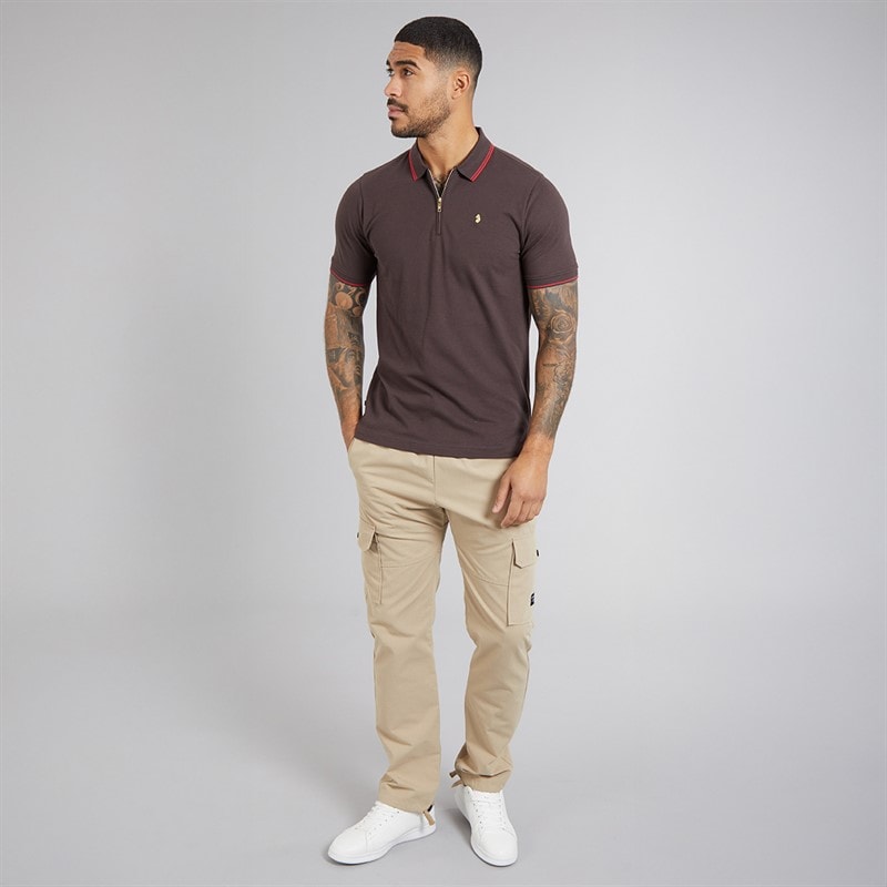 LUKE 1977 Mens Texas Tip Polo Shirt Chocolate - Image 4