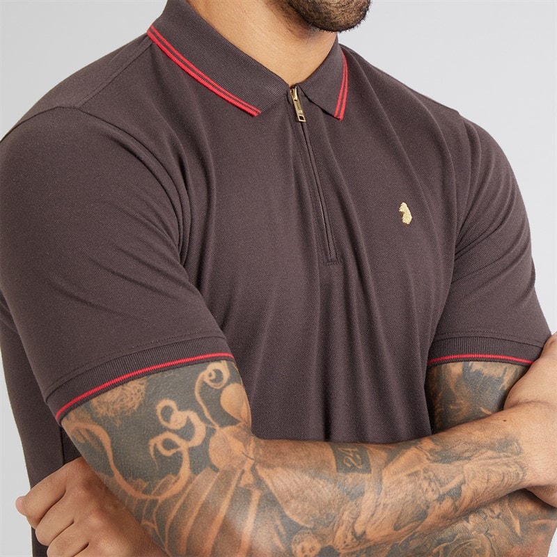 LUKE 1977 Mens Texas Tip Polo Shirt Chocolate - Image 5