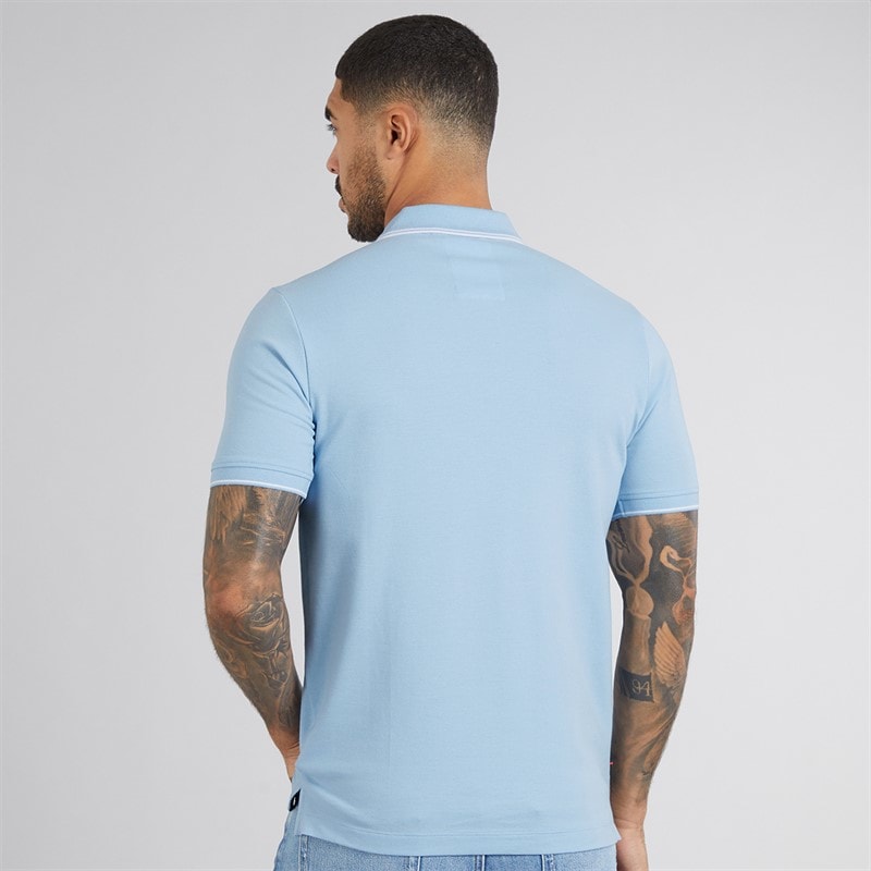 LUKE 1977 Mens Texas Tip Polo Shirt Sky Blue - Image 2