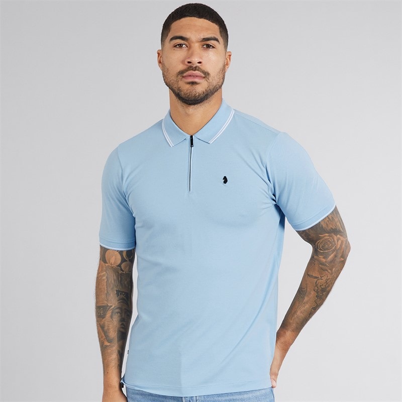 LUKE 1977 Mens Texas Tip Polo Shirt Sky Blue - Image 3