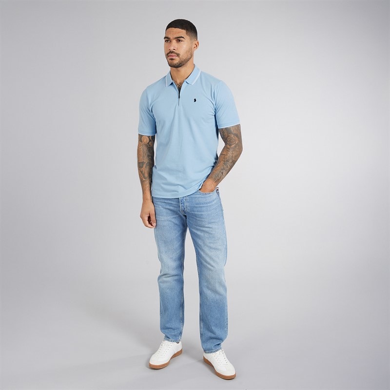 LUKE 1977 Mens Texas Tip Polo Shirt Sky Blue - Image 4