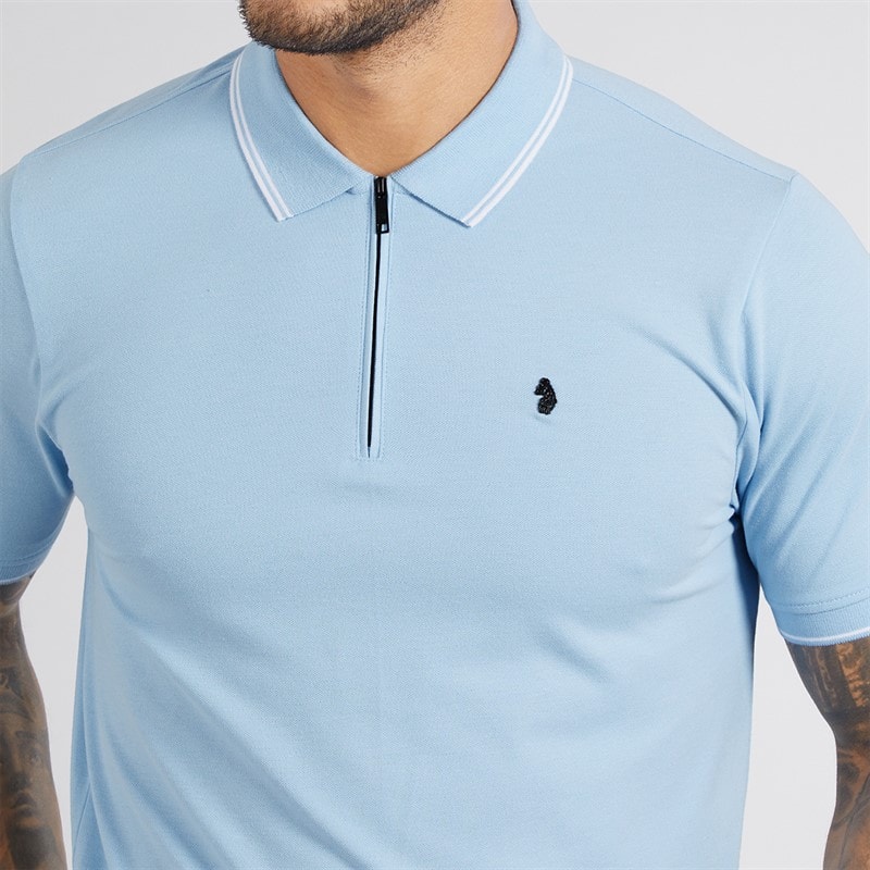 LUKE 1977 Mens Texas Tip Polo Shirt Sky Blue - Image 5