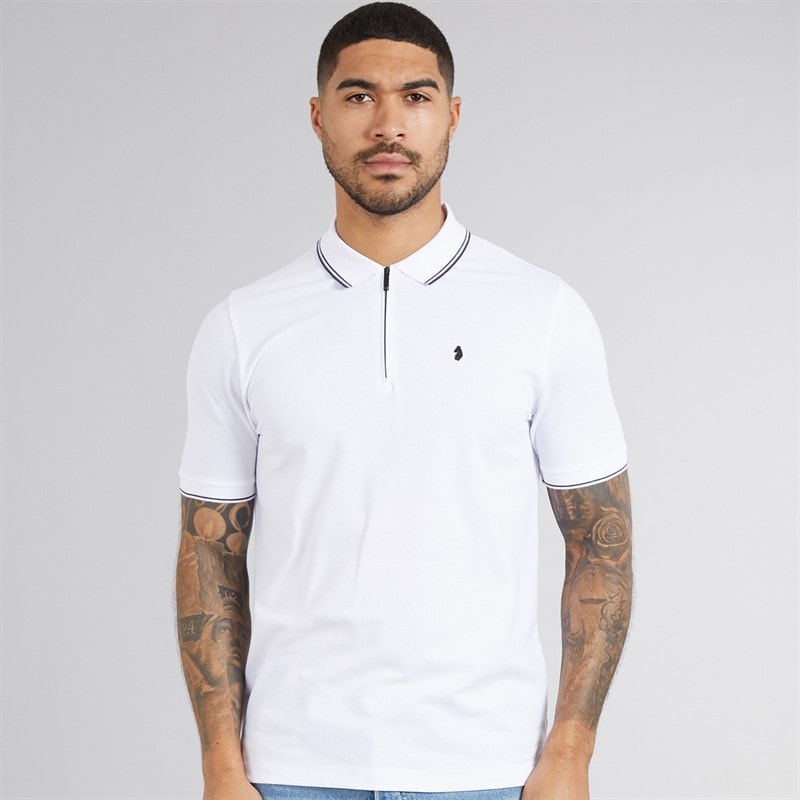 LUKE 1977 Mens Texas Tip Polo Shirt White - Image 3