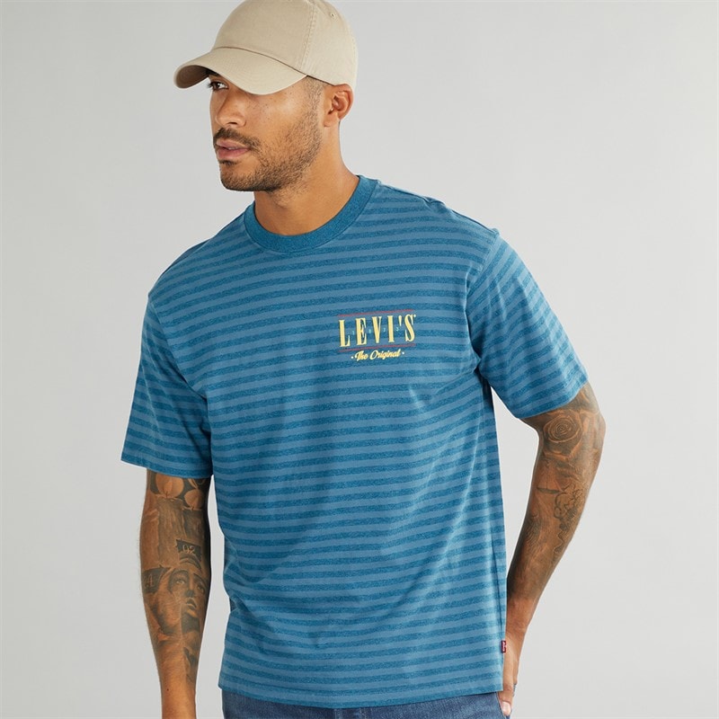 Levi's Mens Vintage Fit T-Shirt Stripe Serif Logo Hampton Bay - Image 1