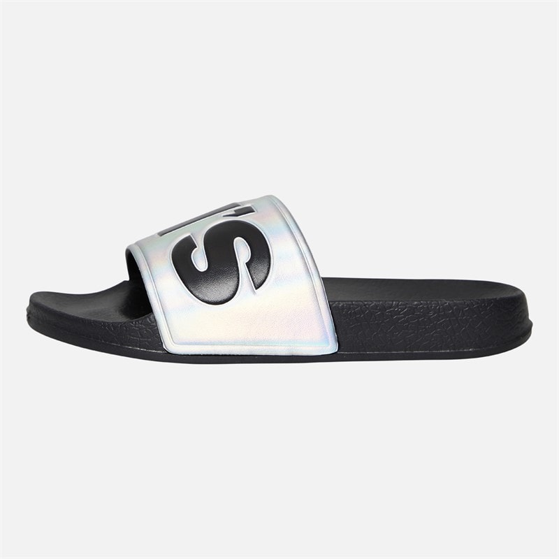 Levi's Girls June Logo Sliders Silver/Black Silver/ Black - Image 2