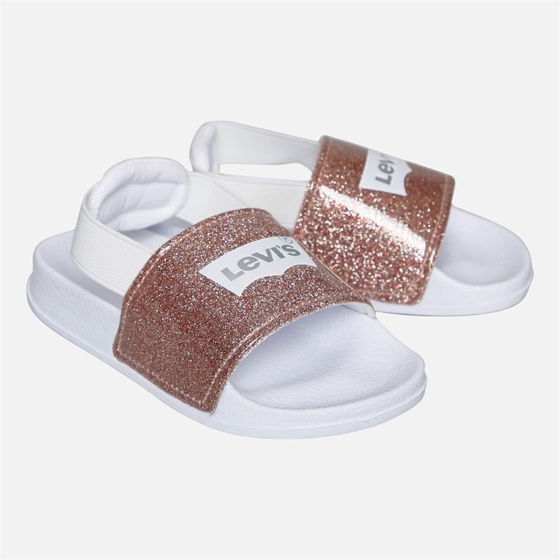 Levi's Infant Girls Pool Mini Strap Sliders Pink Glitter - Image 1