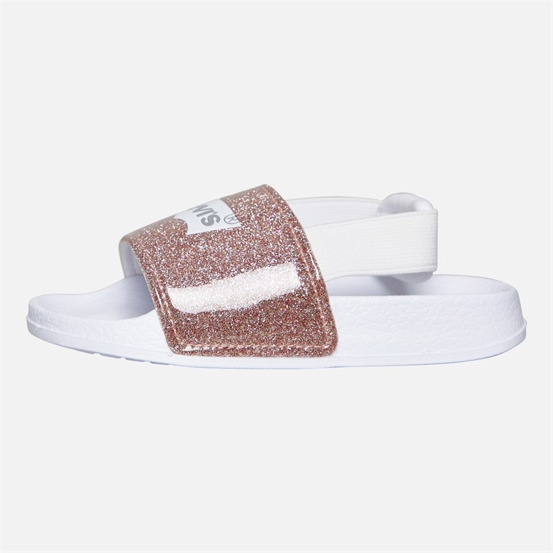 Levi's Infant Girls Pool Mini Strap Sliders Pink Glitter - Image 2