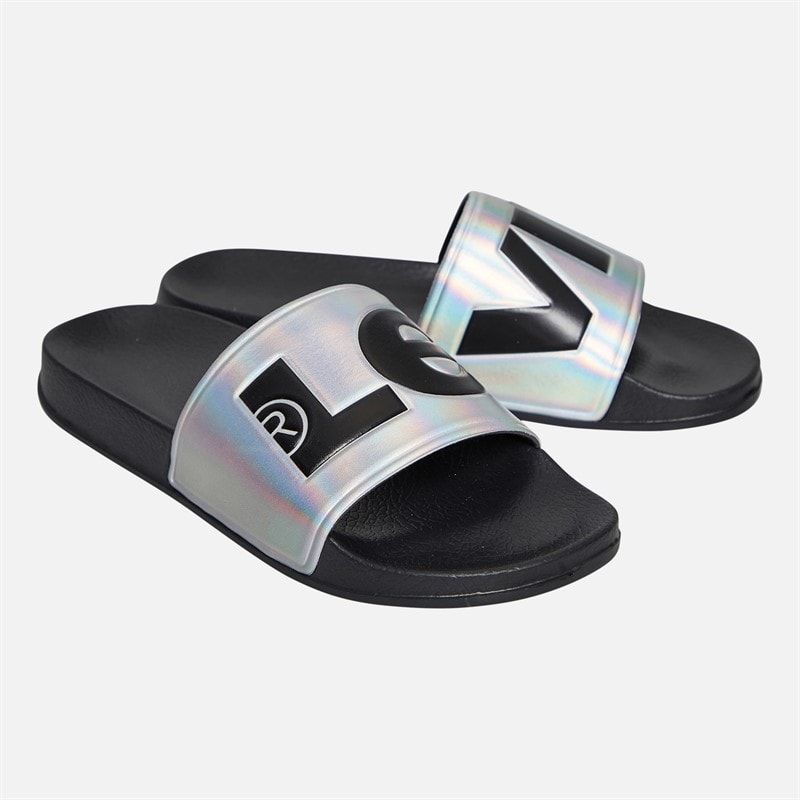 Levi's Junior Girls June Logo Sliders Silver/Black Silver/ Black - Image 1