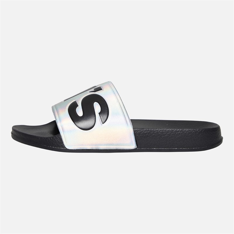 Levi's Junior Girls June Logo Sliders Silver/Black Silver/ Black - Image 2