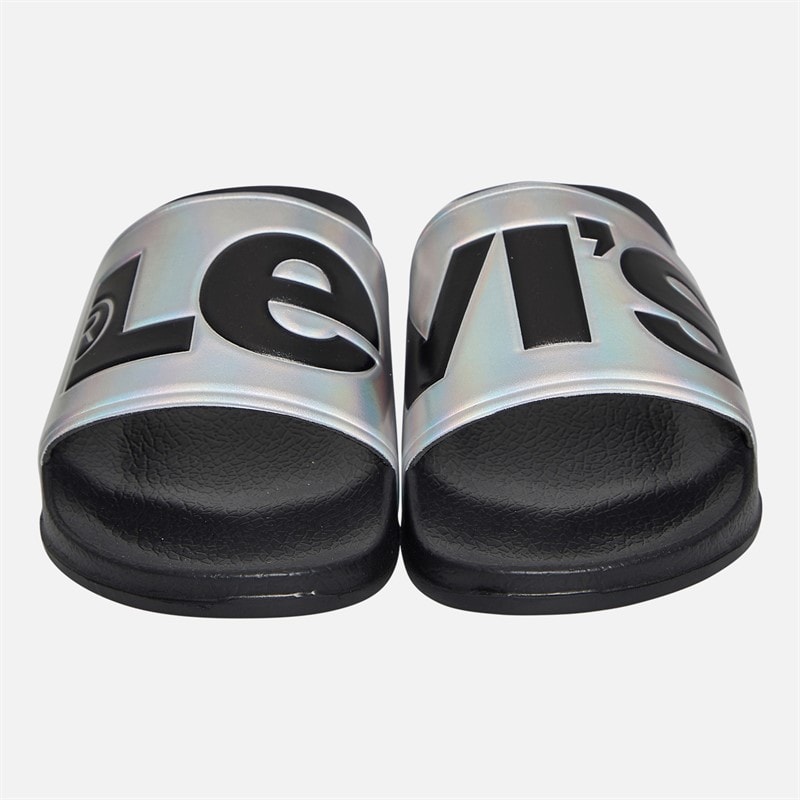 Levi's Junior Girls June Logo Sliders Silver/Black Silver/ Black - Image 4