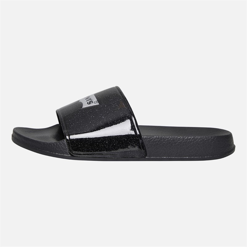 Levi's Junior Girls Pool Sliders Black/Glitter Black/ Glitter - Image 2