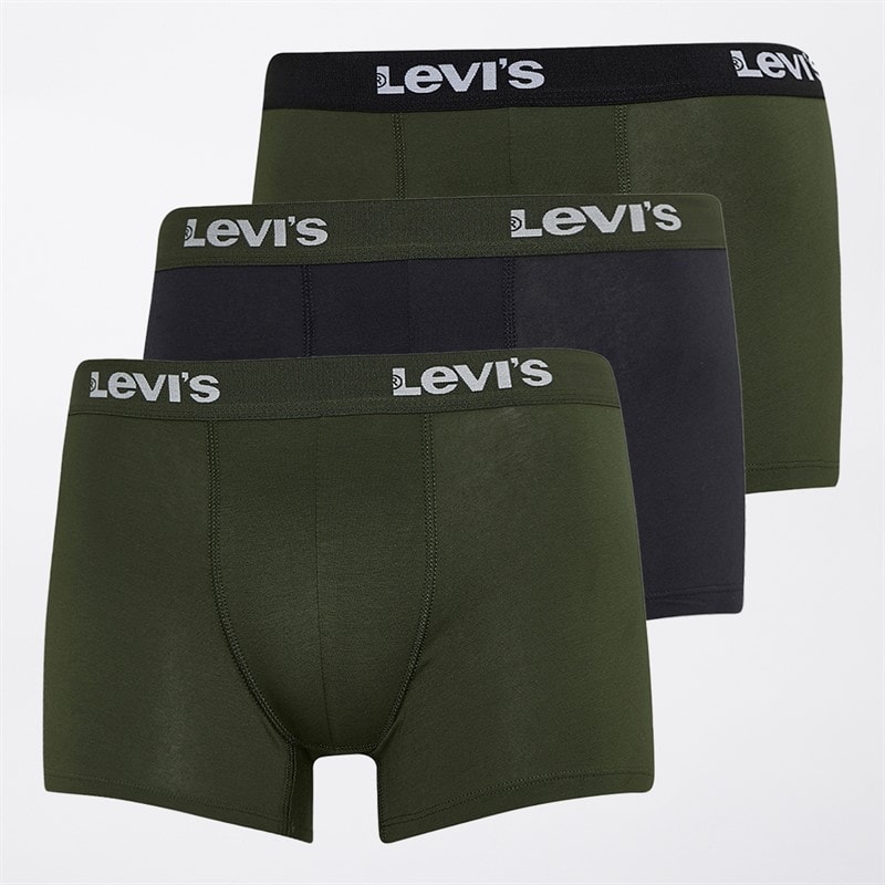 Levi's Mens Three Pack Repeat Waistband Logo Boxer Briefs Green Combo - Image 1