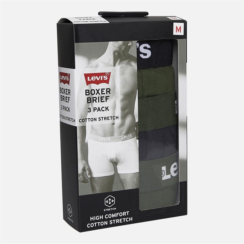 Levi's Mens Three Pack Repeat Waistband Logo Boxer Briefs Green Combo - Image 2