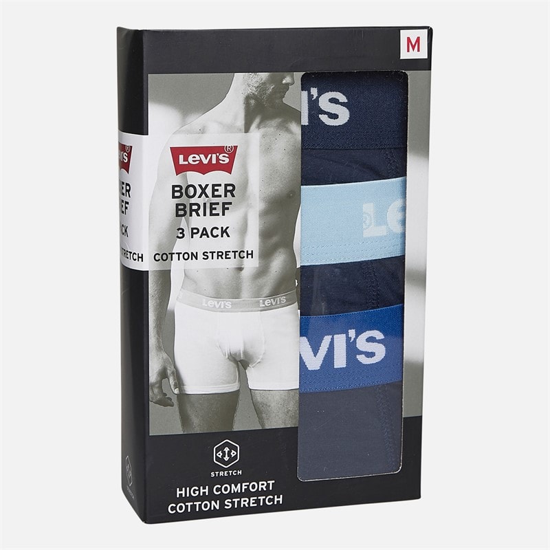 Levi's Mens Repeat Waistband Logo Boxer Briefs Three Pack Blue Combo - Image 2