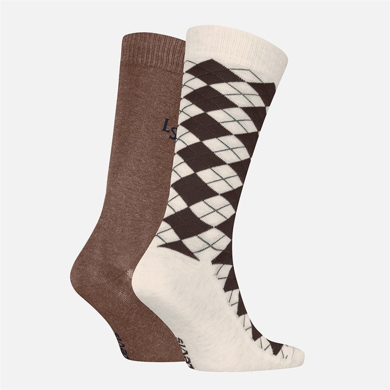 Levi's Mens Regular Cut Argyle Two Pack Socks Brown Combo - Image 2