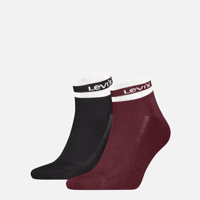 Levi's Mens Mid Cut Stripe Two Pack Socks Red/Black - Image 1