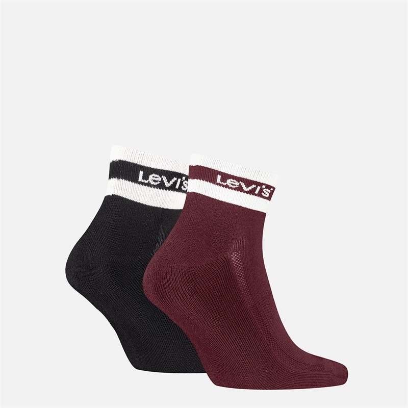 Levi's Mens Mid Cut Stripe Two Pack Socks Red/Black - Image 2