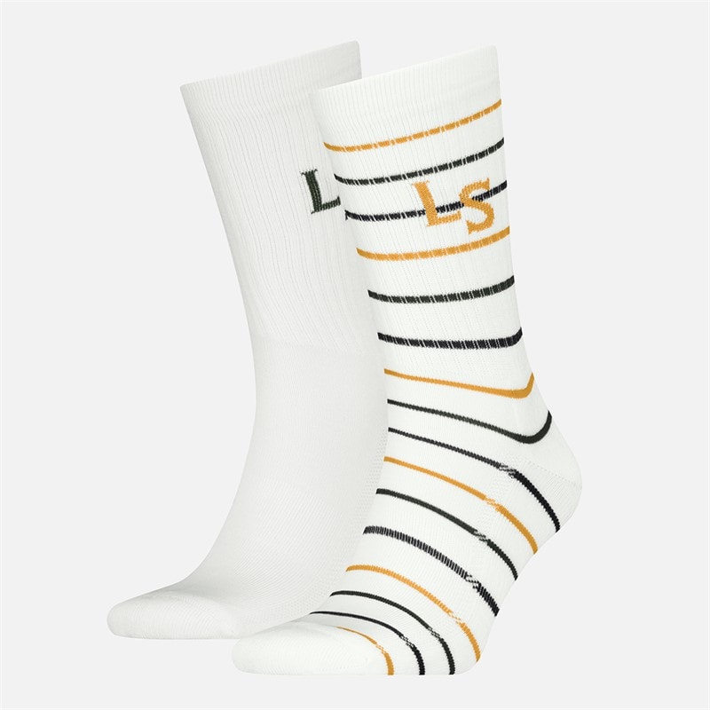 Levi's Mens Regular Cut Rugby Graphic Two Pack Socks White Combo - Image 1