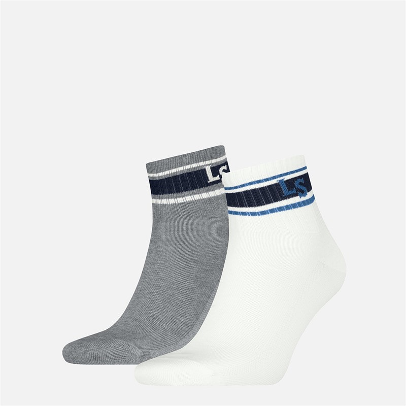Levi's Mens High Mid Cut Logo Two Pack Socks White/Grey - Image 1