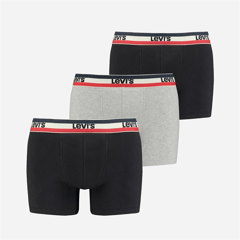 Levi's Mens Three Pack Logo Boxer Briefs Black/Grey Melange - Image 1
