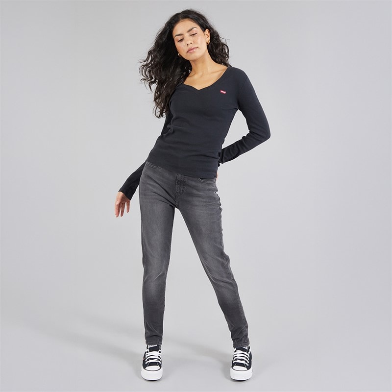 Levi's Womens V-Neck Long Sleeve Top Caviar - Image 3