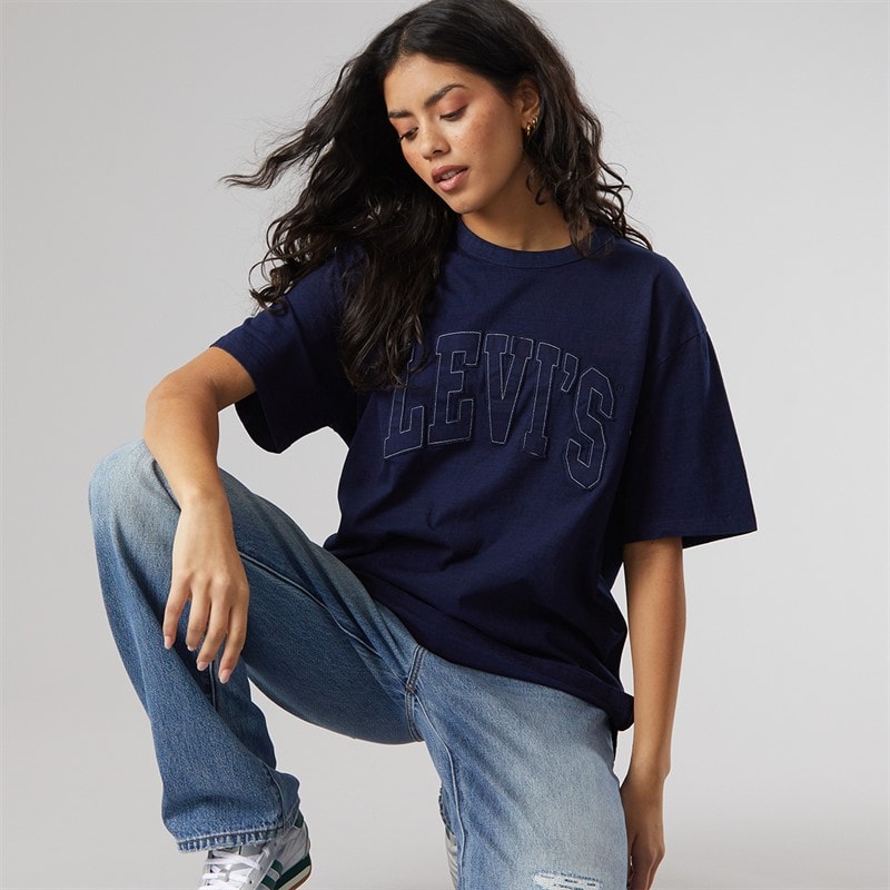 Levi's Womens Tabor T-Shirt 1873 Raw Edge Applique Indigo - Image 1