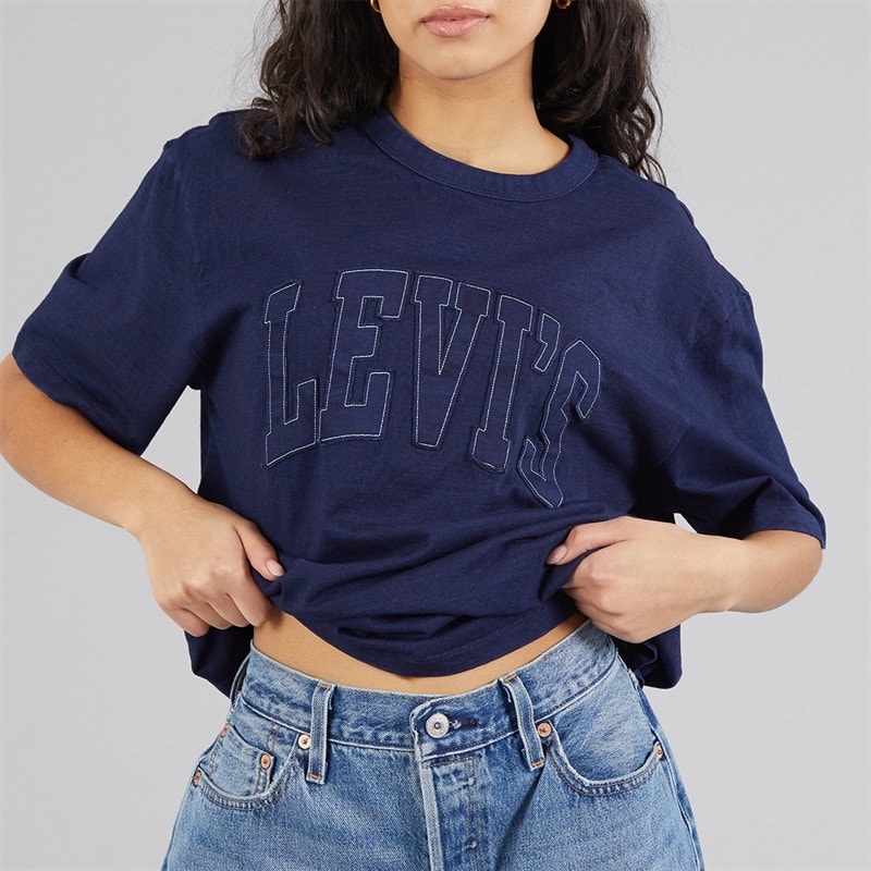 Levi's Womens Tabor T-Shirt 1873 Raw Edge Applique Indigo - Image 3
