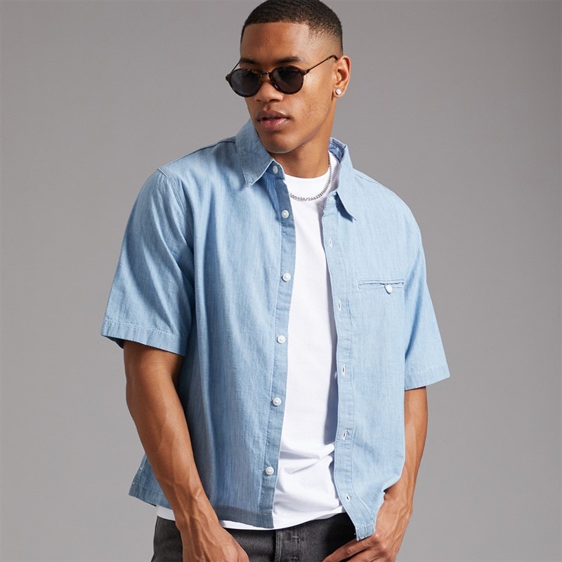 Levi's Mens Short Sleeve Zandt Boxy Shirt Charlie Light Chambray - Image 1