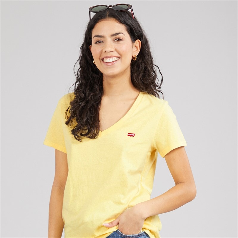 Levi's Womens Perfect Slub V-Neck T-Shirt Mood Yellow - Image 1