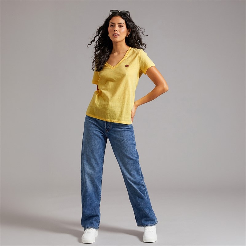 Levi's Womens Perfect Slub V-Neck T-Shirt Mood Yellow - Image 4
