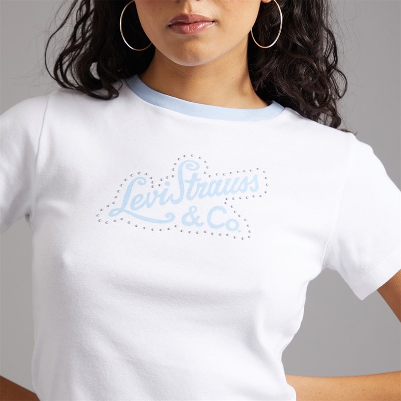 Levi's Womens Essential Sporty T-Shirt Levi's Script With Studs Bright White/Chambray B Levis Script With Studs Bright White/Chambray B - Image 3