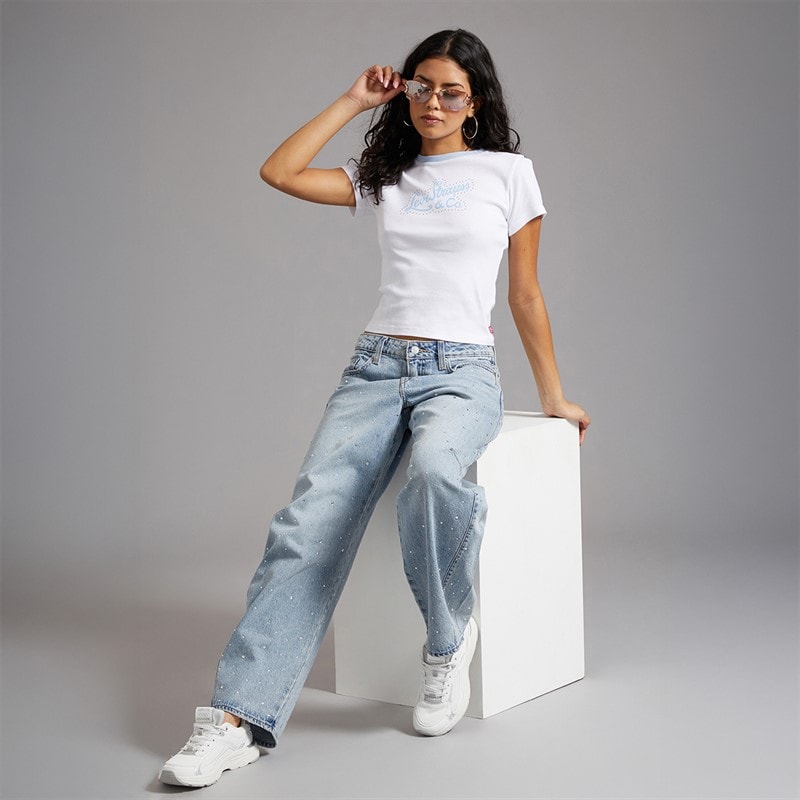 Levi's Womens Essential Sporty T-Shirt Levi's Script With Studs Bright White/Chambray B Levis Script With Studs Bright White/Chambray B - Image 4