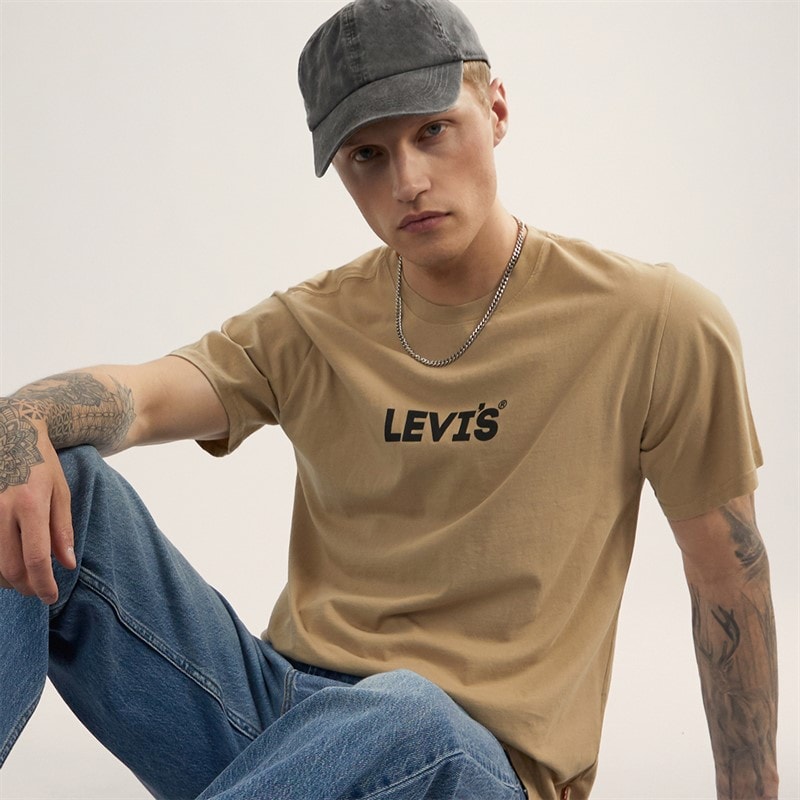 Levi's Mens Relaxed Fit T-Shirt Headline Logo 1 Chino - Image 1