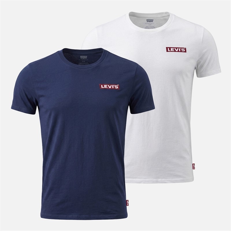 Levi's Mens Two Pack Crew Neck Graphic T-Shirts White/Dress Blues - Image 1