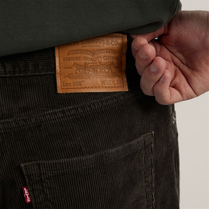 Levi's Mens 568 Loose Straight Fit Corduroy Jeans Black Olive - Image 3