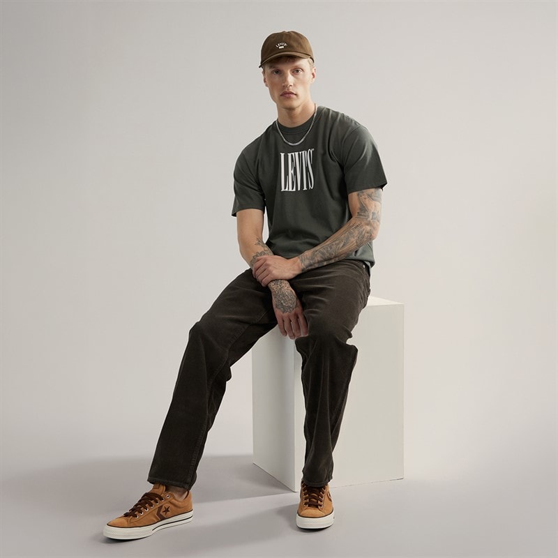 Levi's Mens 568 Loose Straight Fit Corduroy Jeans Black Olive - Image 5