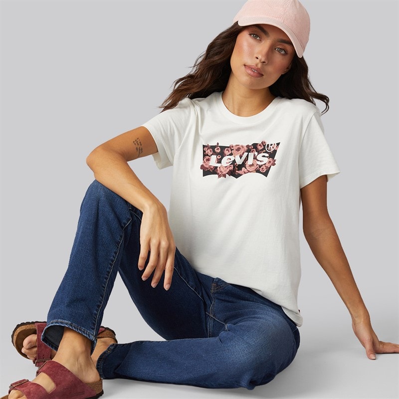 Levi's Womens The Perfect Tee T-Shirt Gab Rose Bw Fill Egret
