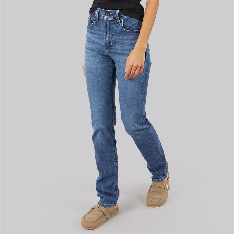 Levi's Womens 724 High Rise Straight Fit Jeans Blue Wave Mid