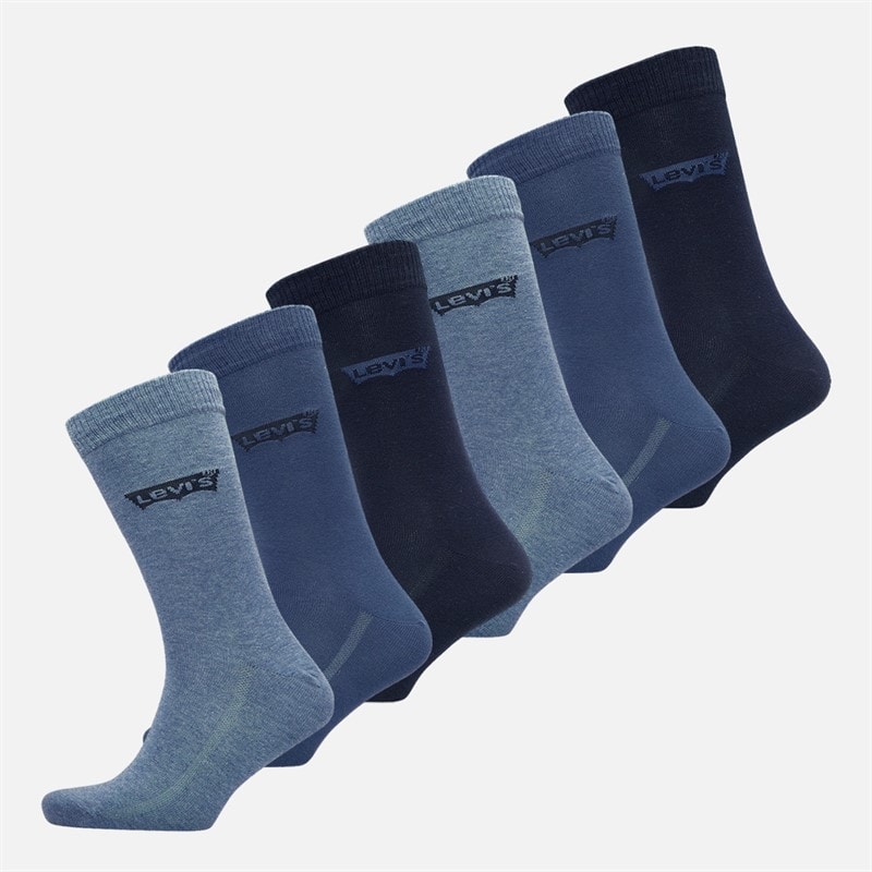 Levi's Mens Levis Regular Cut Logo Six Pack Crew Socks Navy Combo