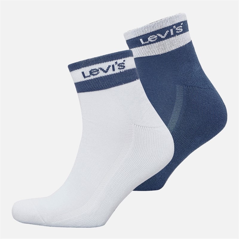 Levi's Mens Levis Mid Cut Stripe Two Pack Ankle Socks Blue/White - Image 1