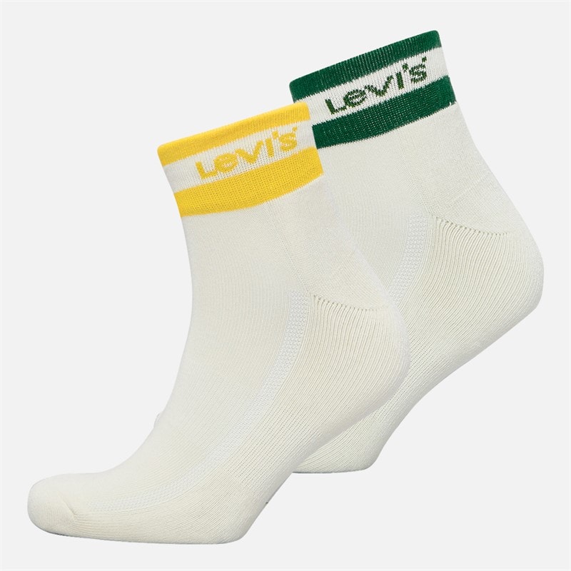 Levi's Mens Levis Mid Cut Stripe Two Pack Ankle Socks White/Green