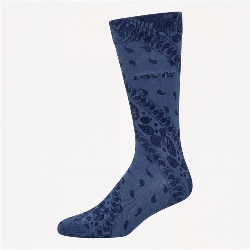 Levi's Mens Bandana Print Two Pack Crew Socks Blue Combo - Image 2