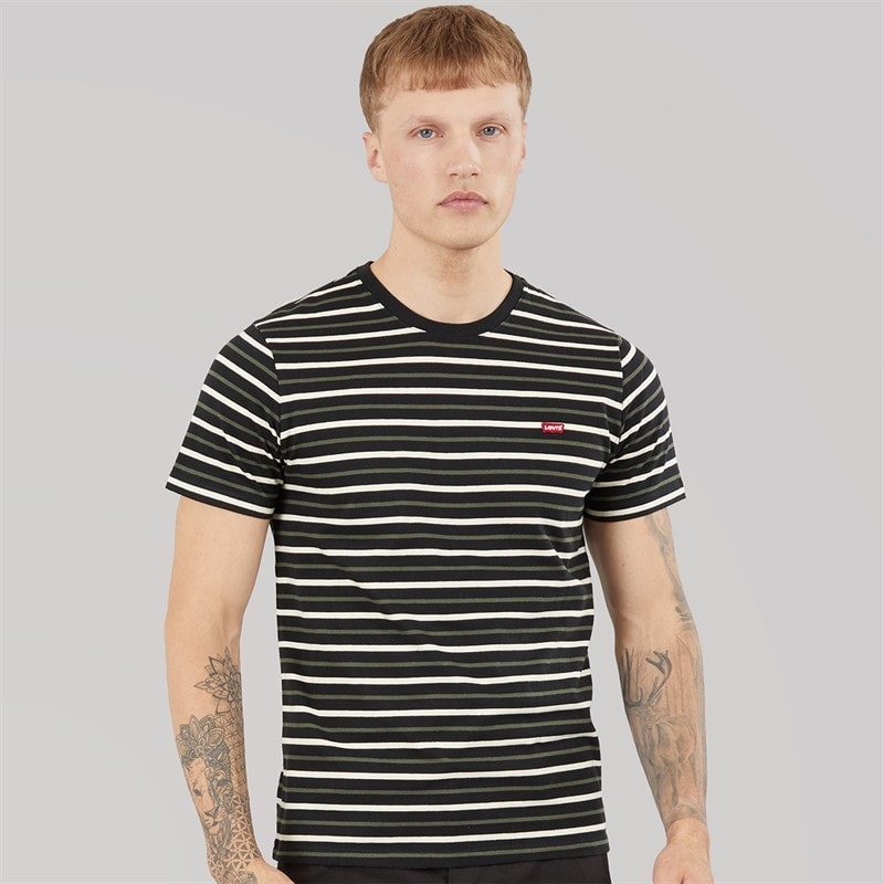 Levi's Mens Original Housemark T-Shirt Andor Stripe Jet Black - Image 3