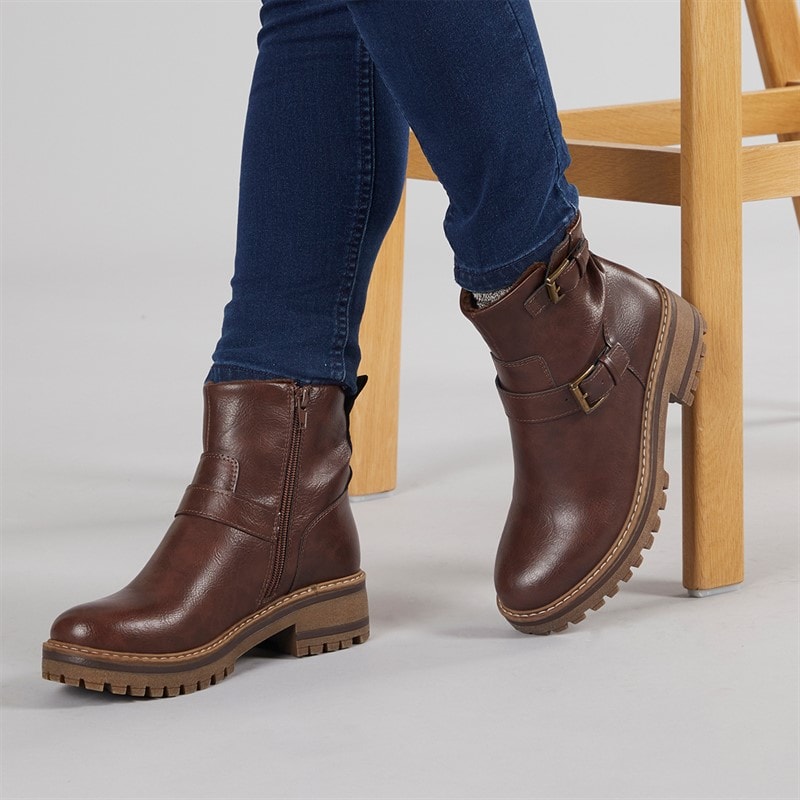 Lotus Womens Jagger Buckle Ankle Boots Brown - Image 1