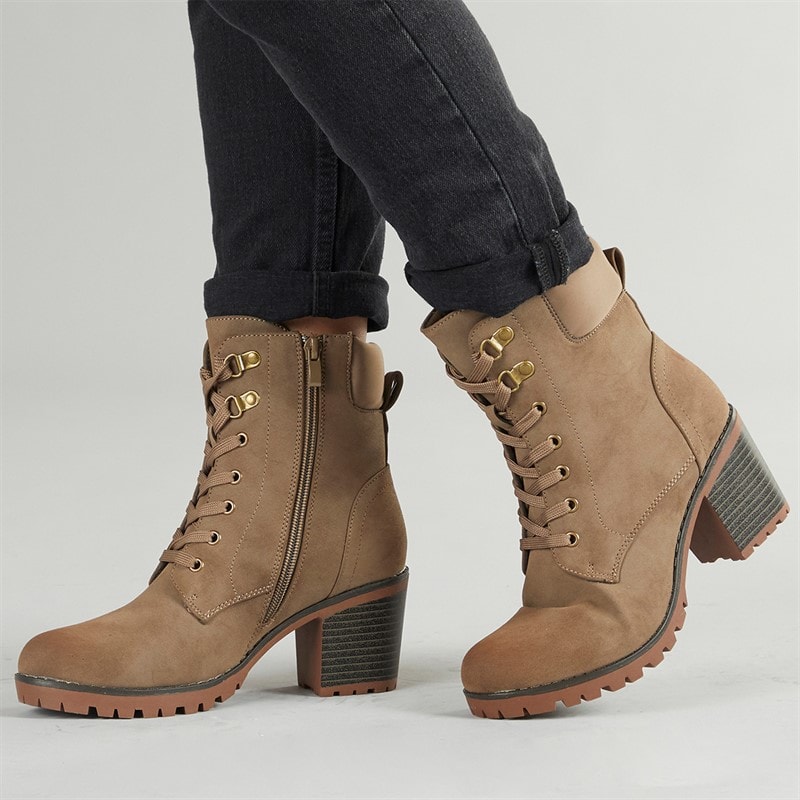 Lotus Womens Gene Block Heel Lace Up Boots Taupe Nubuck - Image 1