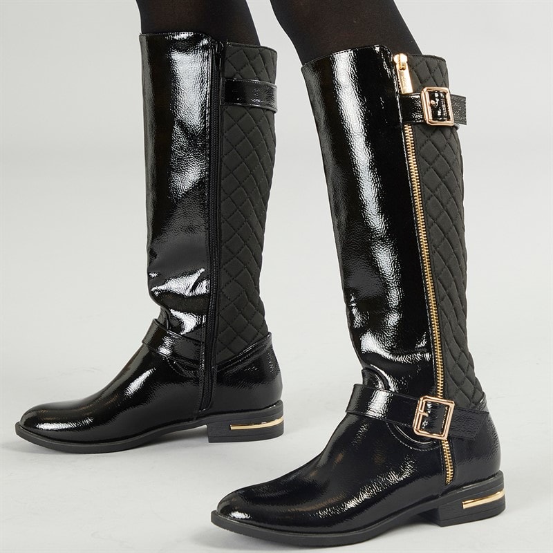 Lotus Womens Bessie Knee High Side Zip Boots Black