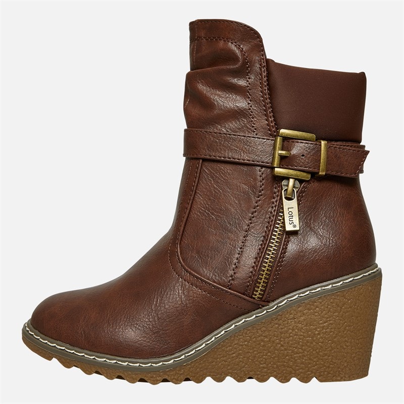 Lotus Womens Olivia Wedge Heel Buckle Boots Brown - Image 2