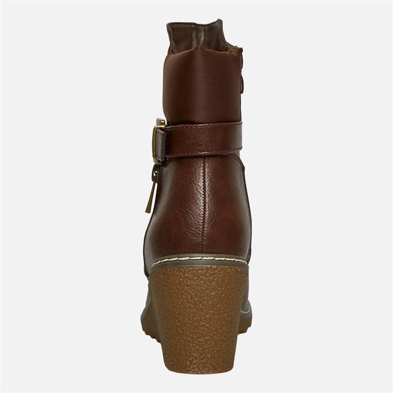 Lotus Womens Olivia Wedge Heel Buckle Boots Brown - Image 4