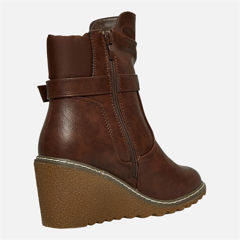 Lotus Womens Olivia Wedge Heel Buckle Boots Brown - Image 5